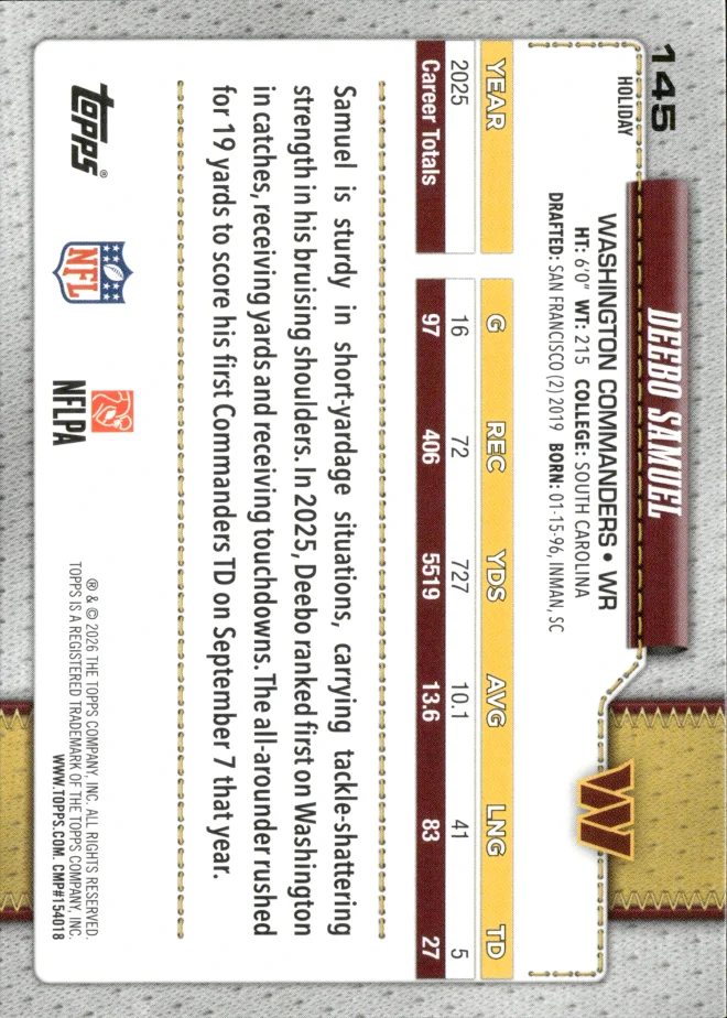 Deebo Samuel card back