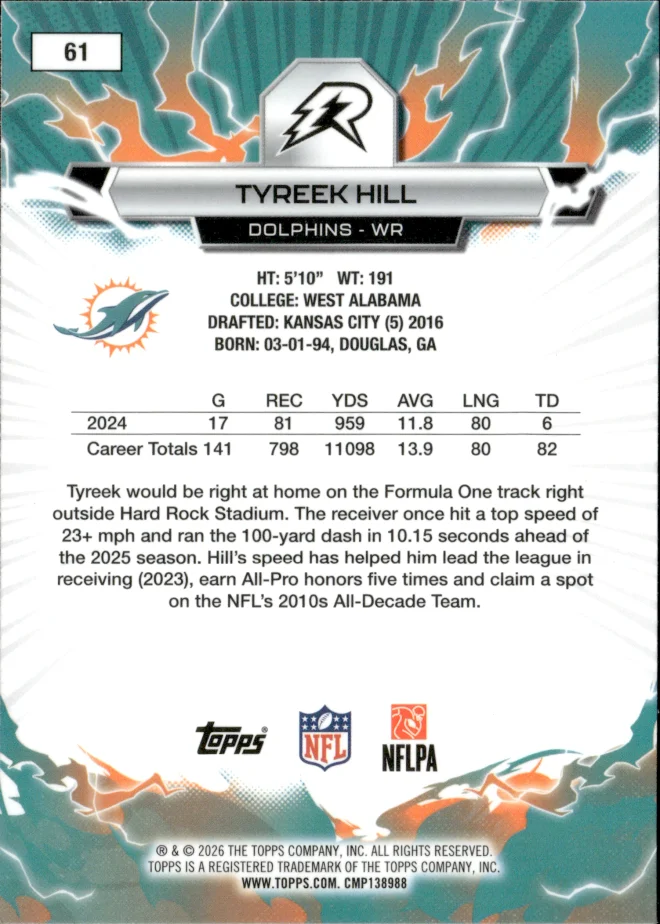 Tyreek Hill card back