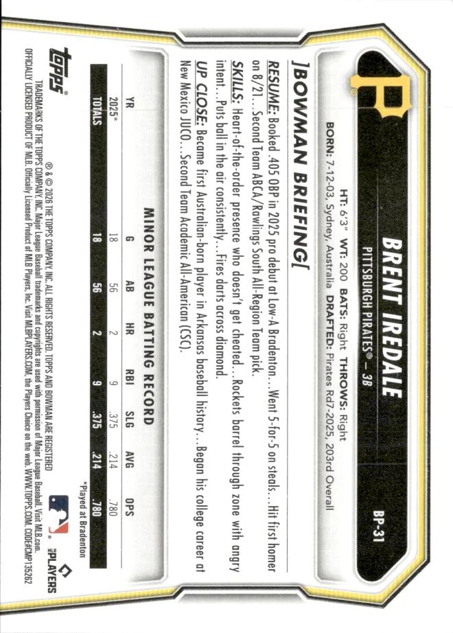 Brent Iredale card back