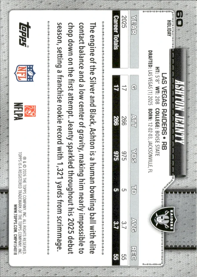 Ashton Jeanty card back