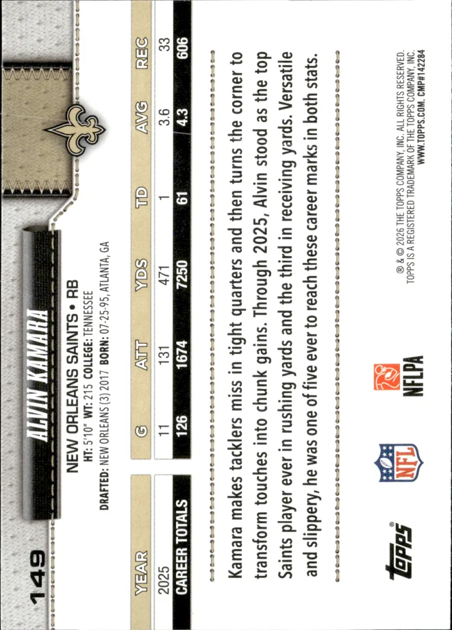 Alvin Kamara card back