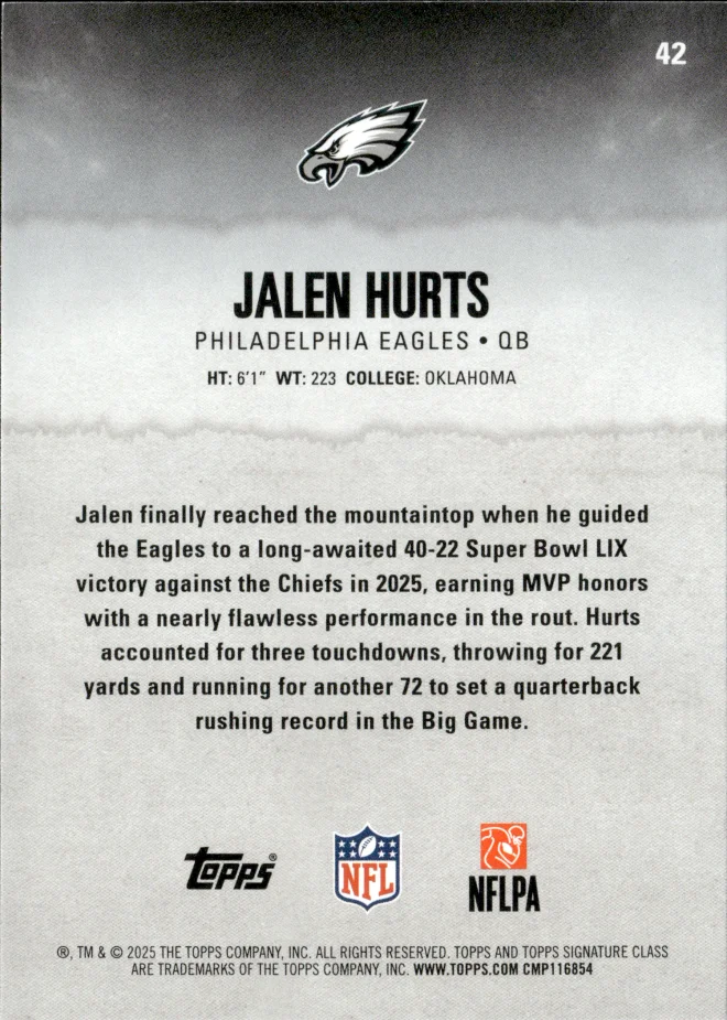 Jalen Hurts card back