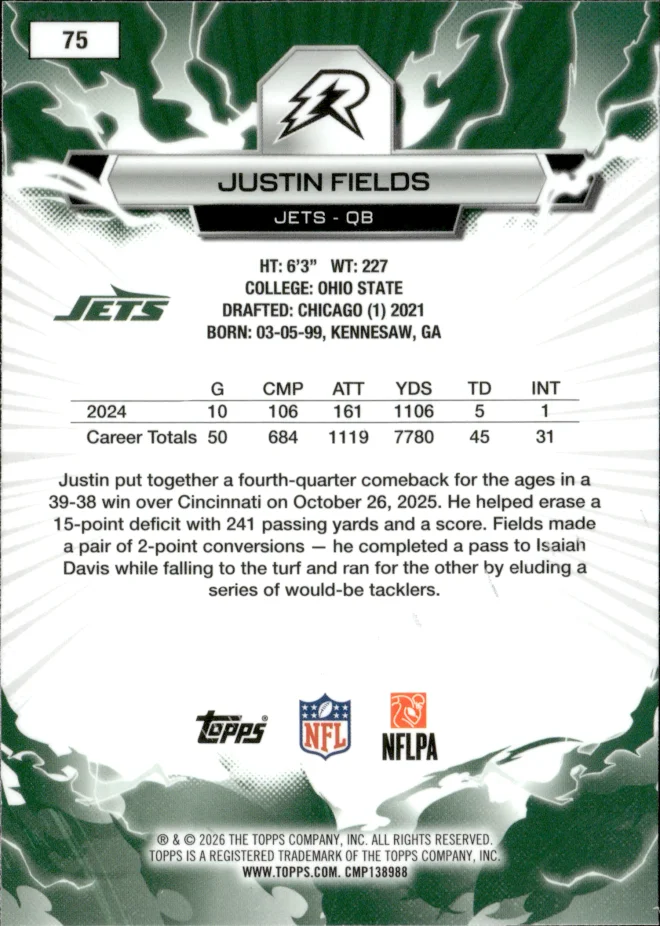 Justin Fields card back