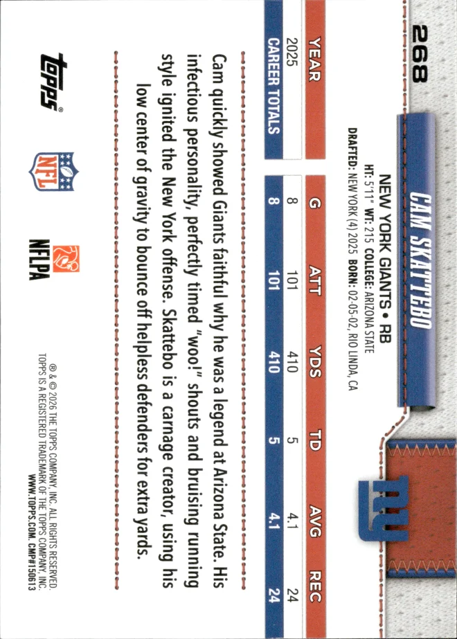 Cam Skattebo card back