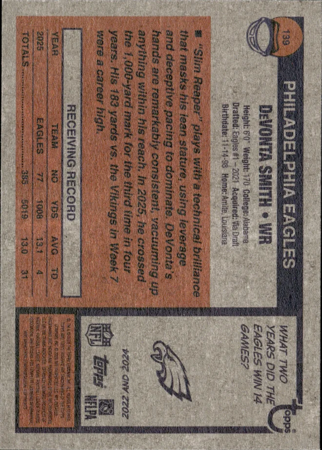 DeVonta Smith card back