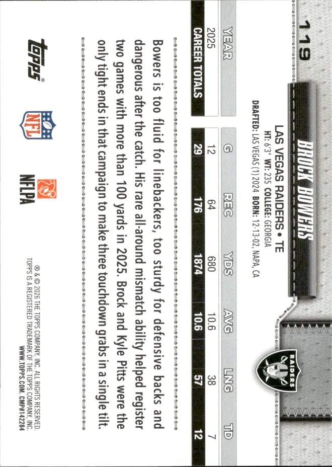 Brock Bowers card back