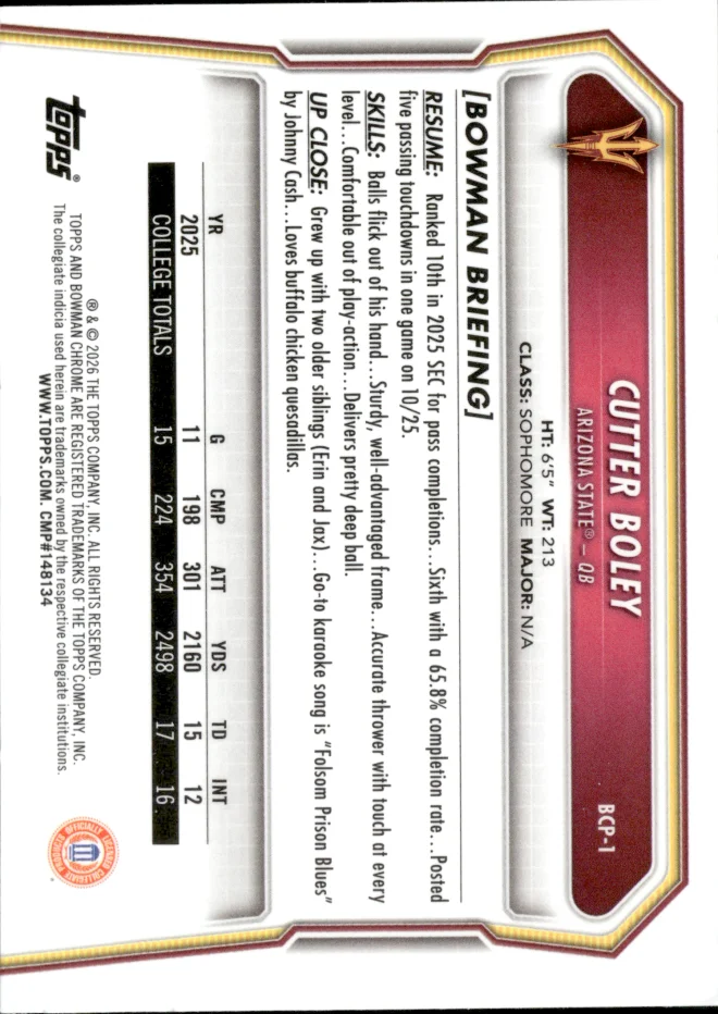Cutter Boley card back