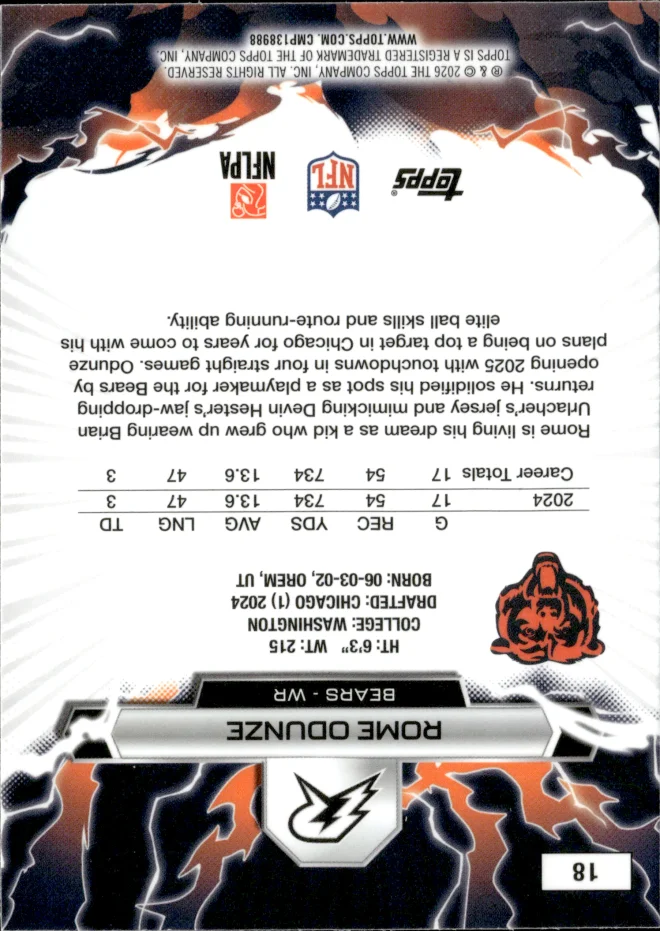 Rome Odunze card back