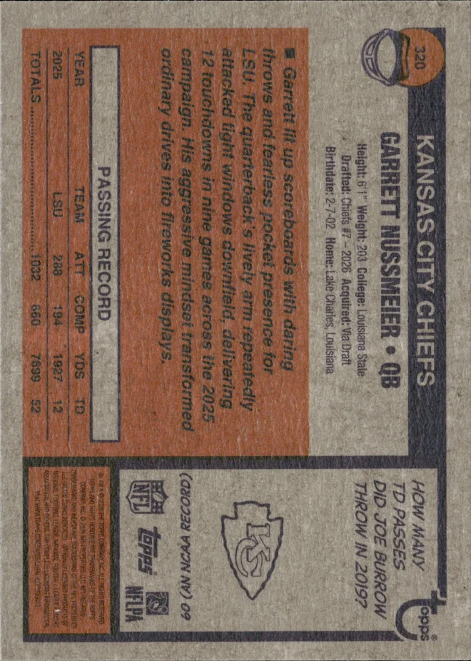 Garrett Nussmeier card back