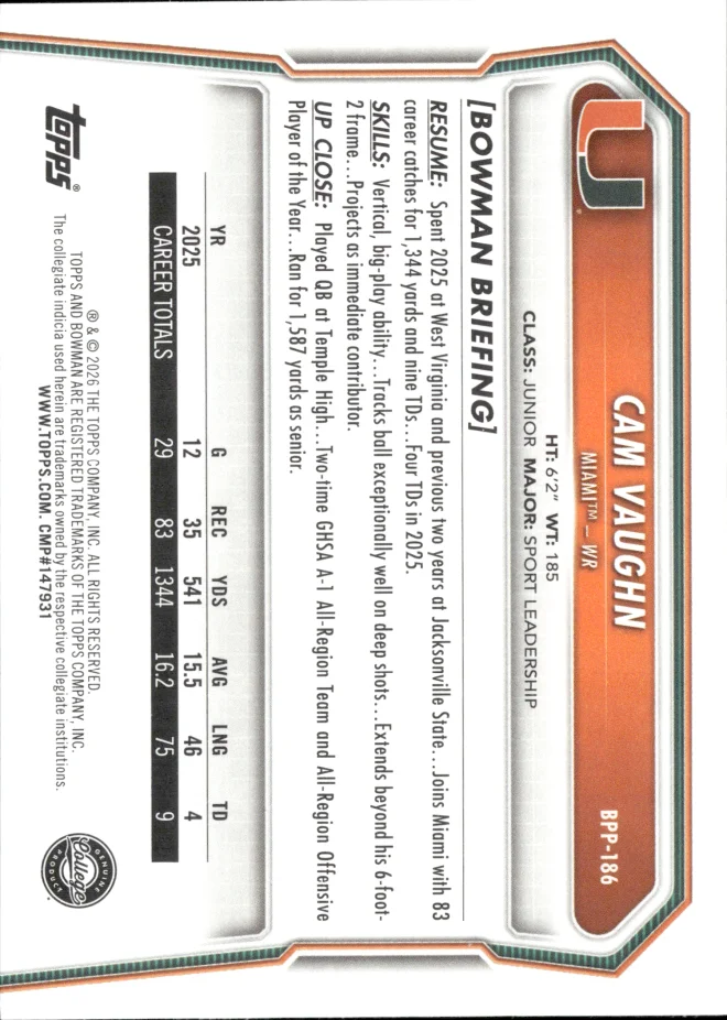 Cam Vaughn card back