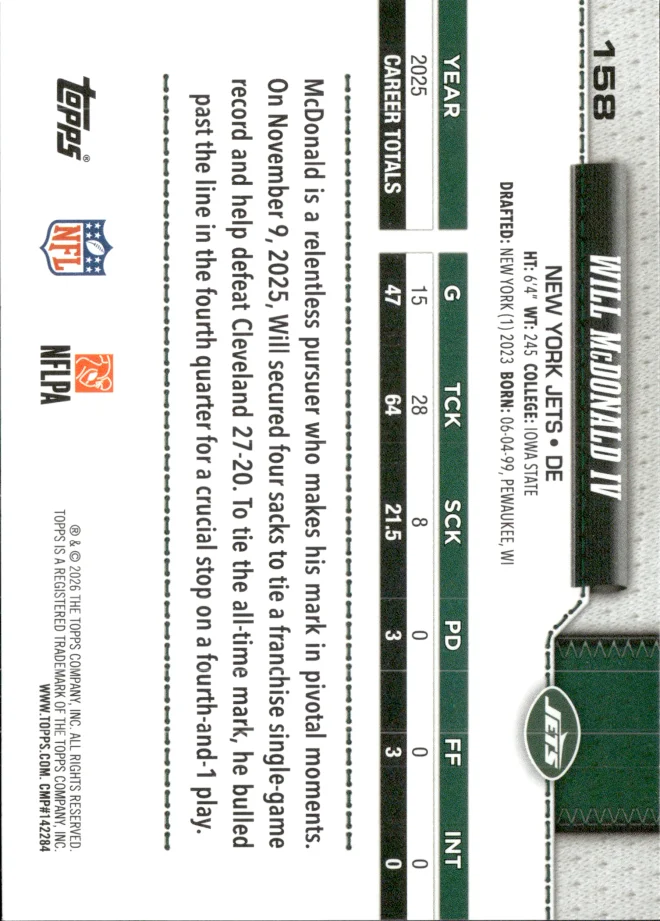 Will McDonald IV card back