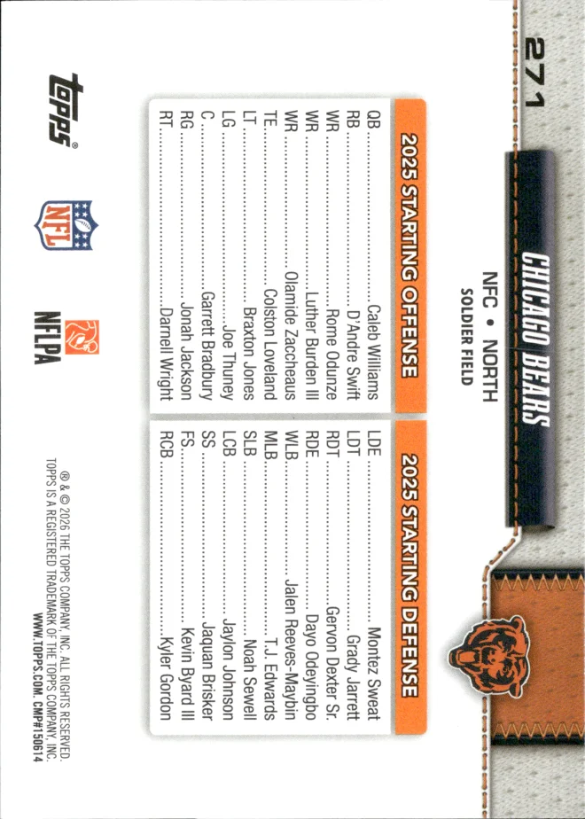 Chicago Bears card back
