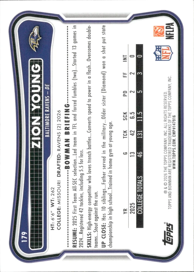 Zion Young card back