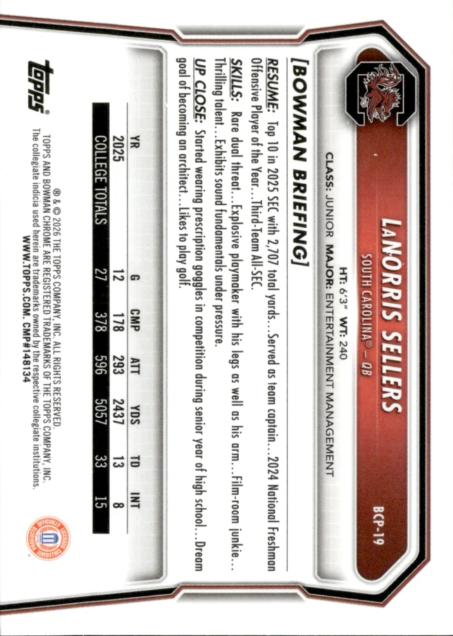 LaNorris Sellers card back