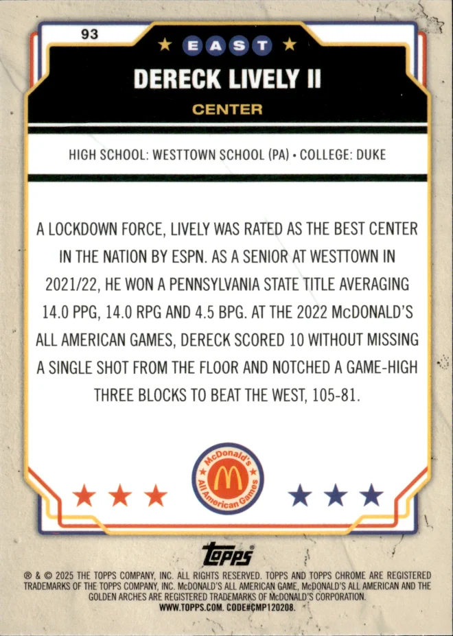 Dereck Lively II card back