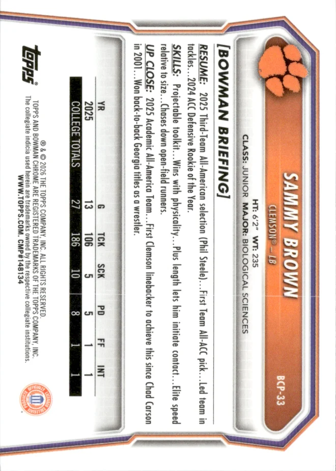 Sammy Brown card back