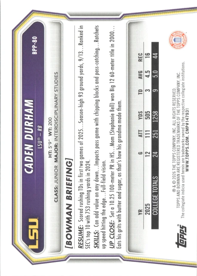 Caden Durham card back