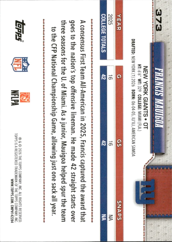 Francis Mauigoa card back