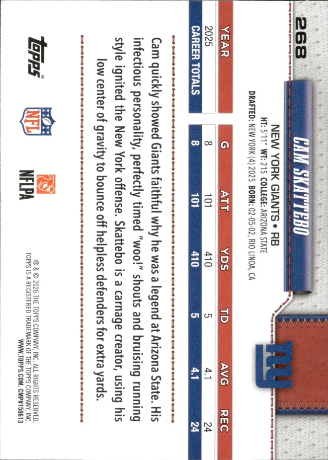 Cam Skattebo card back