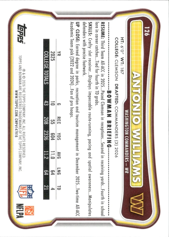 Antonio Williams card back