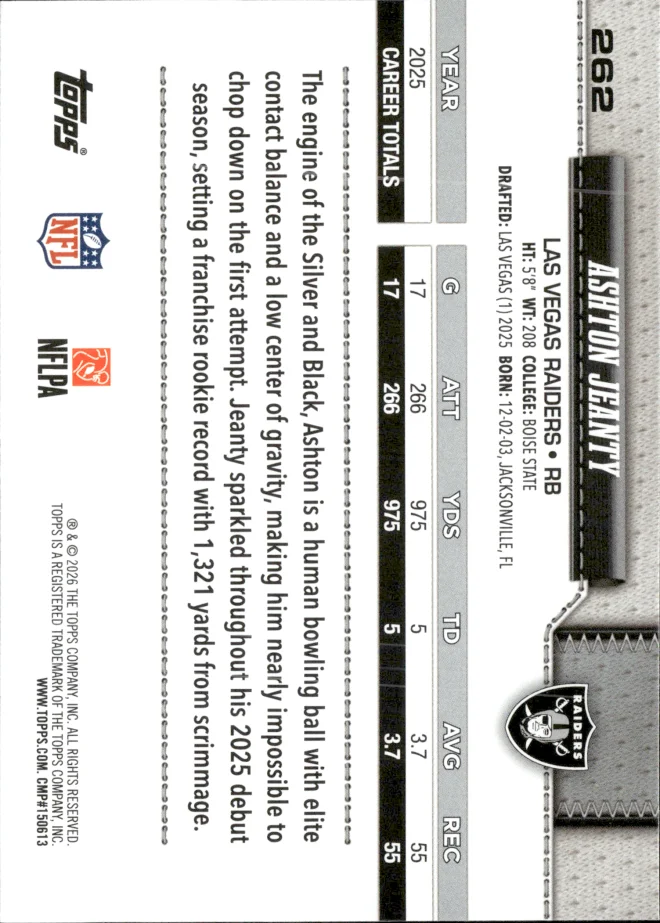 Ashton Jeanty card back