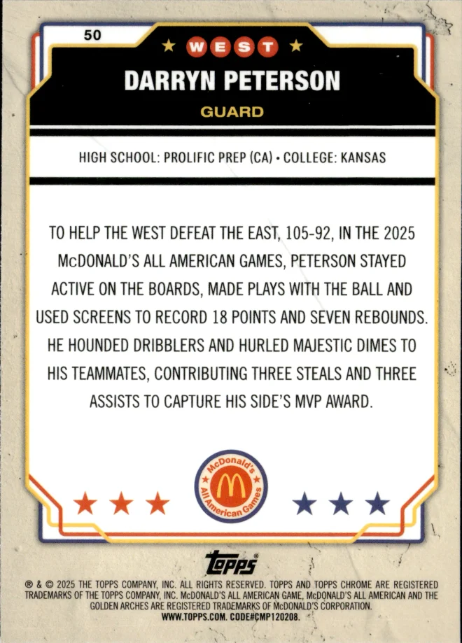 Darryn Peterson card back