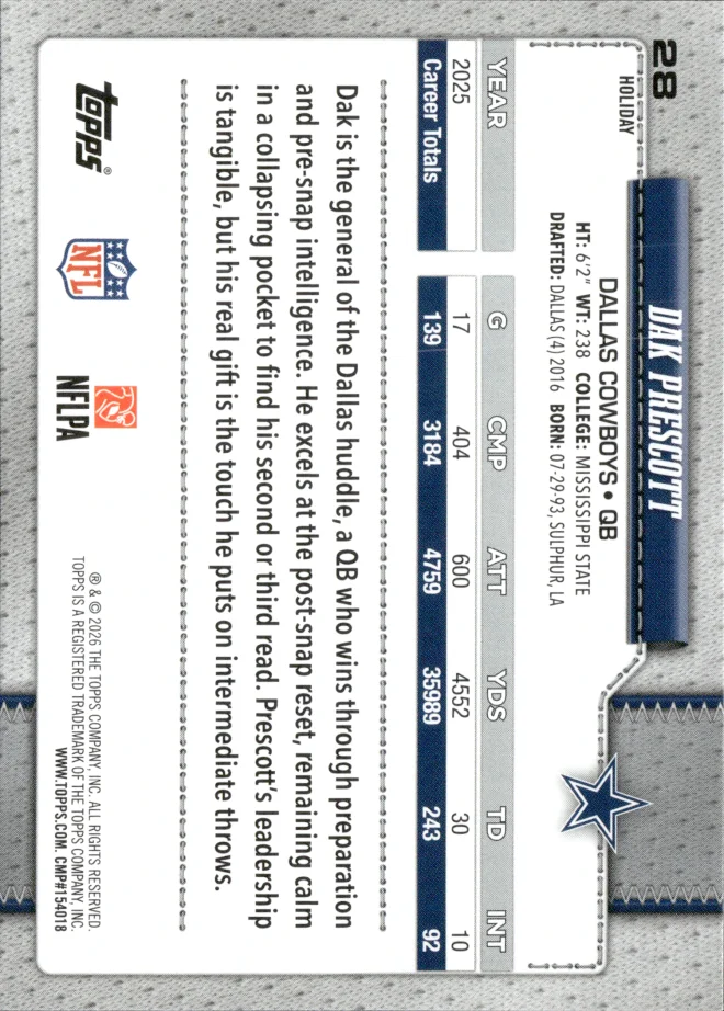 Dak Prescott card back