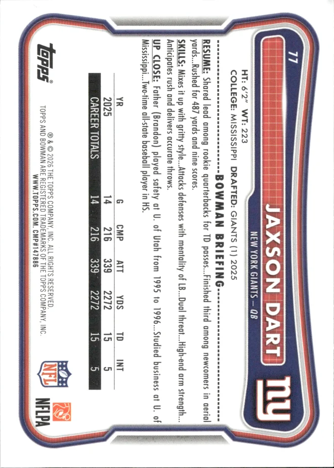 Jaxson Dart card back