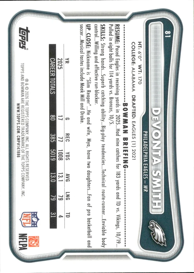 DeVonta Smith card back