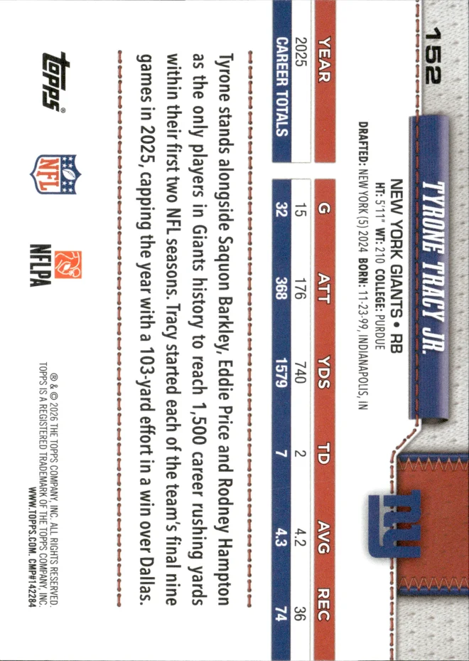 Tyrone Tracy Jr. card back