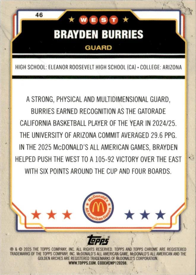 Brayden Burries card back