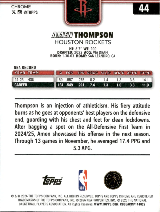 Amen Thompson card back
