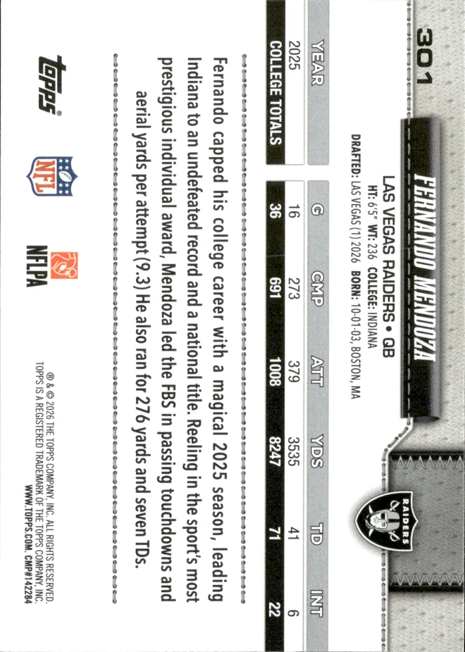 Fernando Mendoza card back