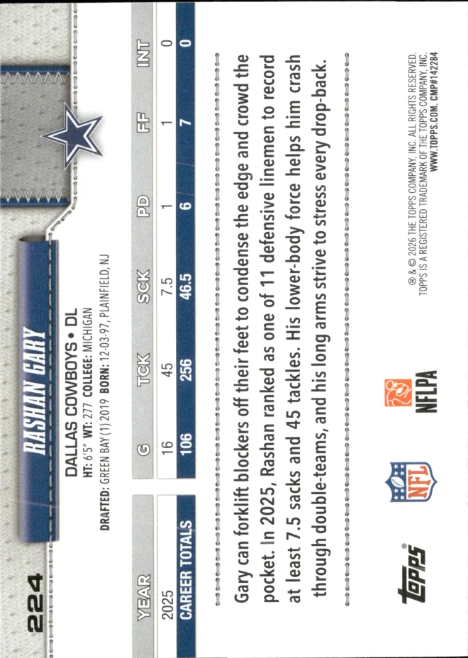 Rashan Gary card back
