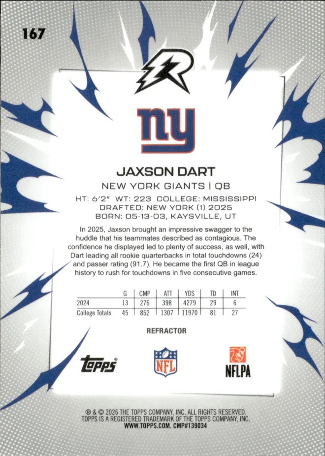 Jaxson Dart card back