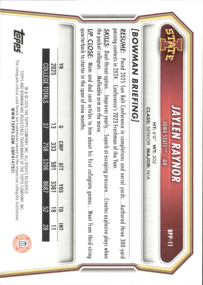 Jaylen Raynor card back