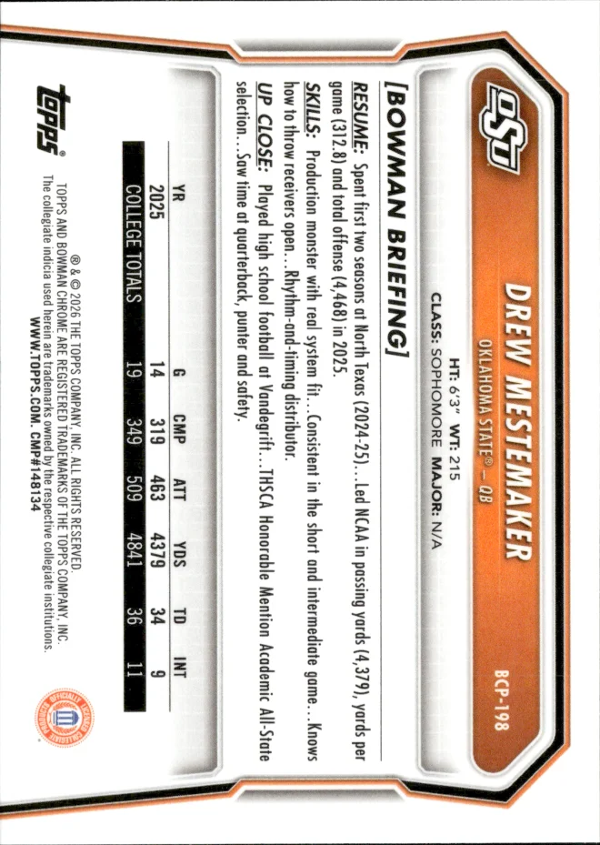 Drew Mestemaker card back