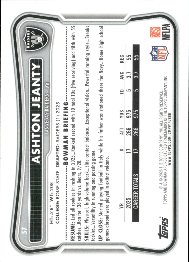 Ashton Jeanty card back