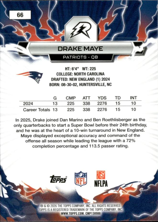 Drake Maye card back