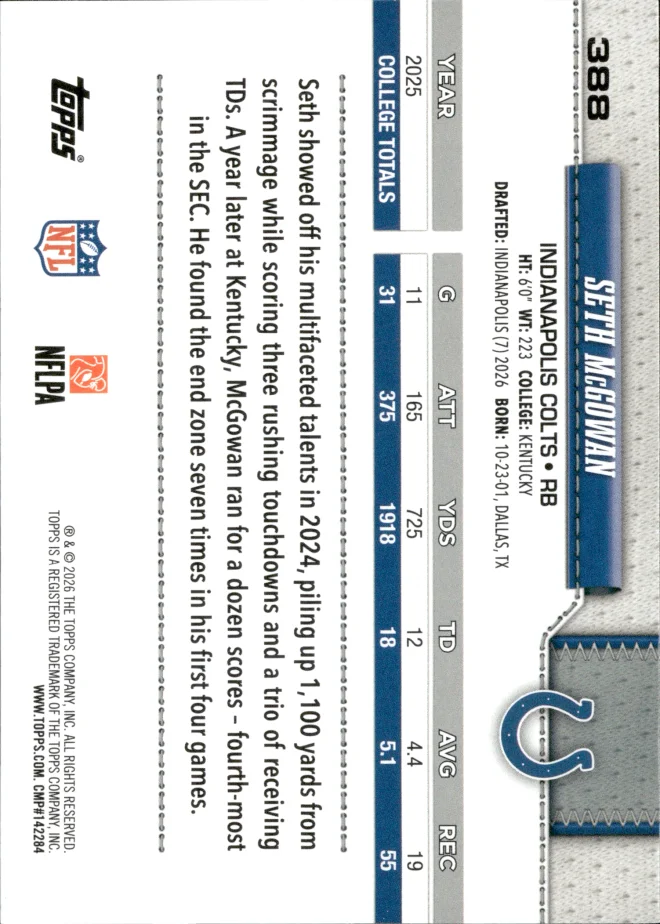 Seth McGowan card back