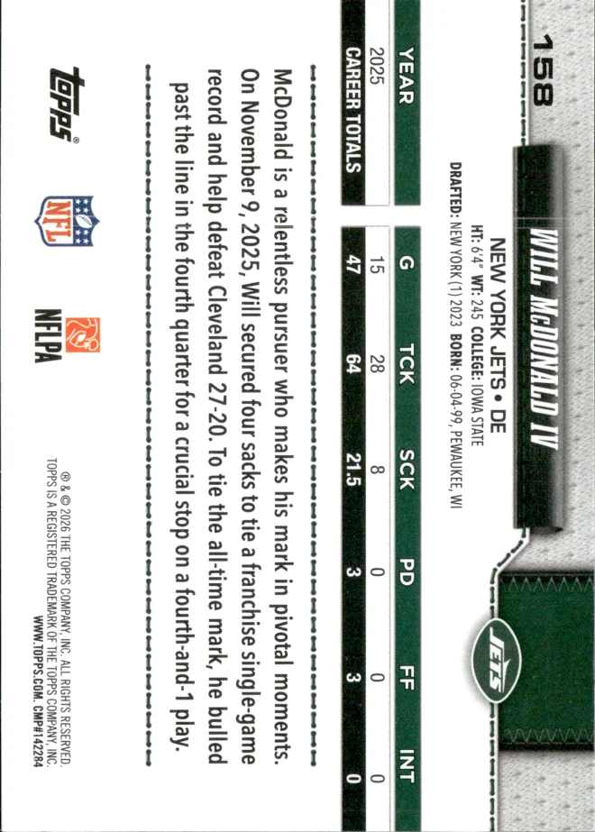 Will McDonald IV card back