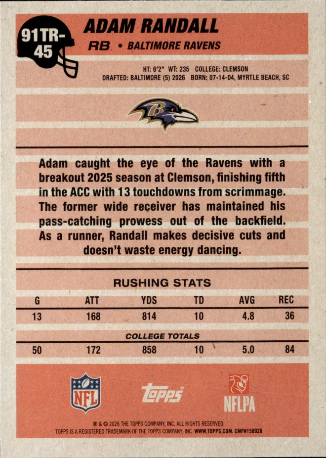 Adam Randall card back