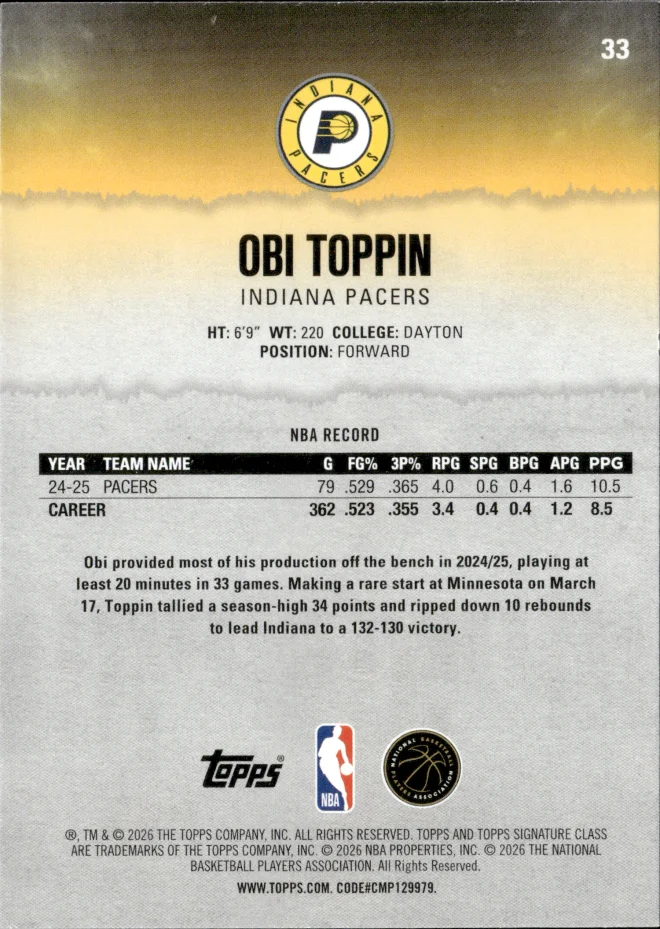 Obi Toppin card back