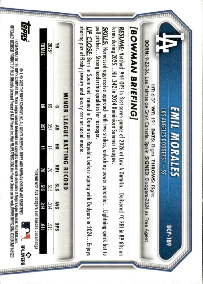 Emil Morales card back