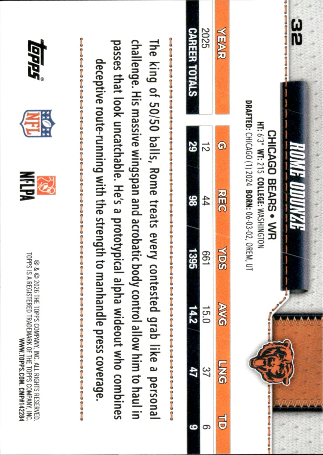 Rome Odunze card back