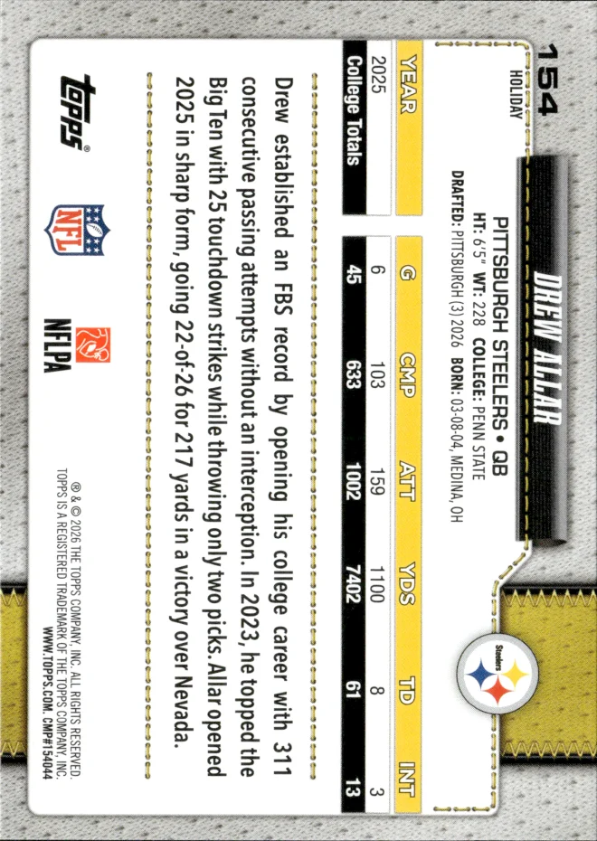 Drew Allar card back