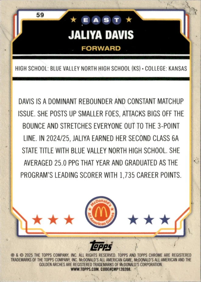 Jaliya Davis card back