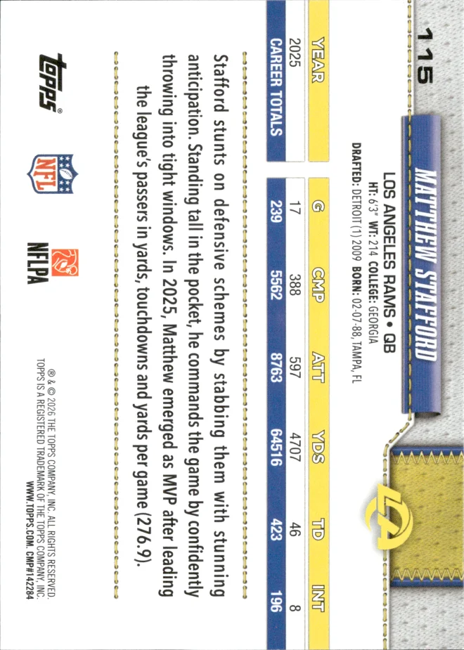 Matthew Stafford card back
