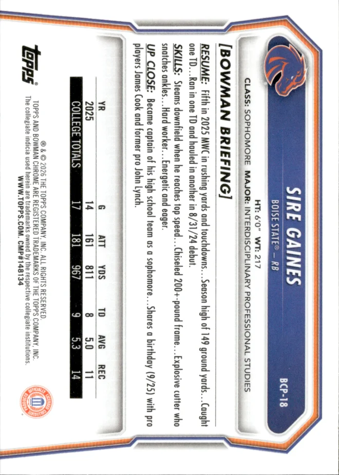 Sire Gaines card back