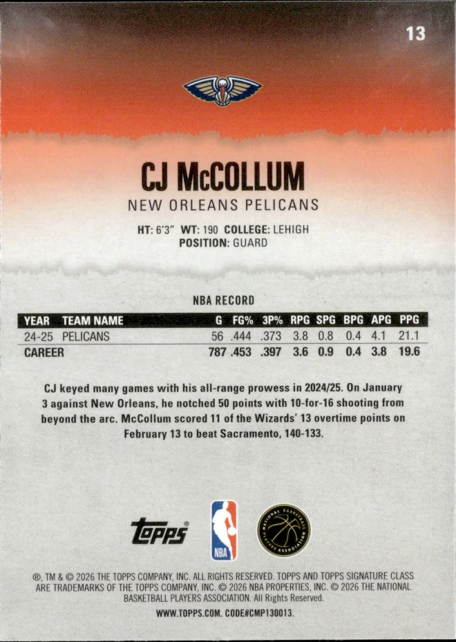 CJ McCollum card back